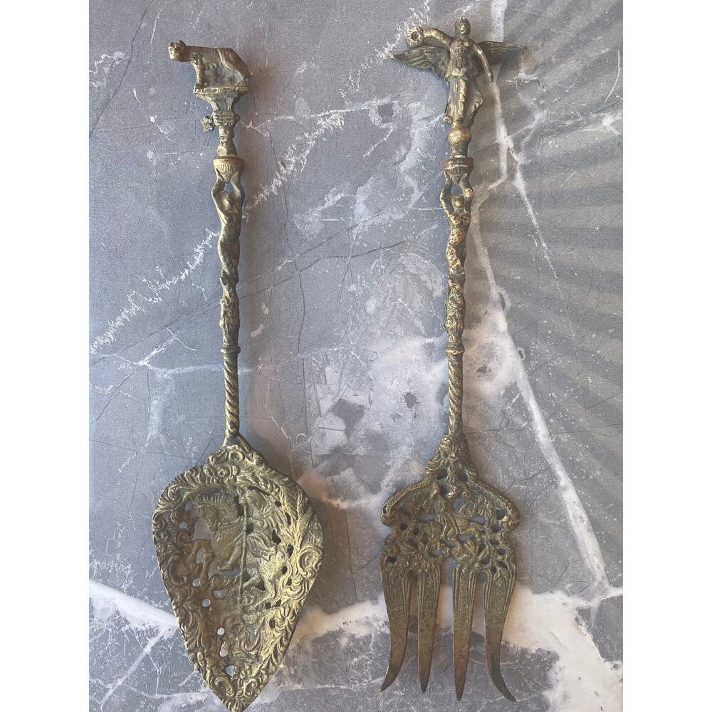 Brass Salad Serving Spoon and Fork